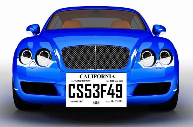 Modelo de ejemplo de placas temporales en California