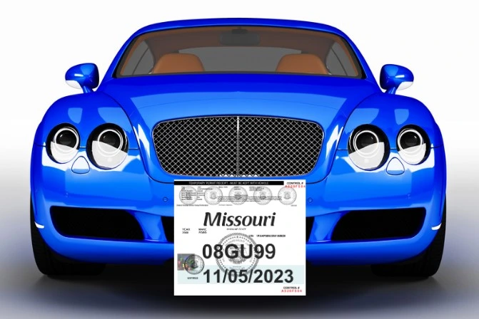 Modelo de ejemplo de placas temporales en Missouri