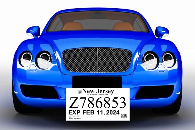 Modelo de ejemplo de placas temporales en New Jersey
