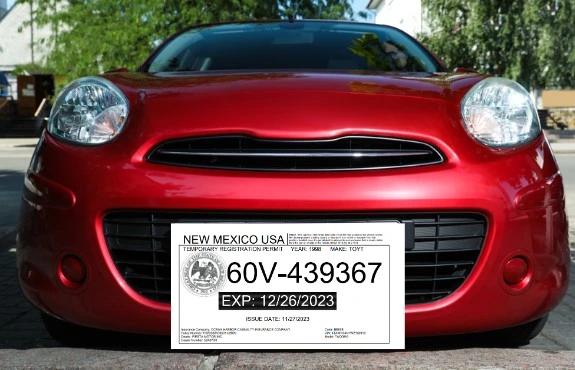 Modelo de ejemplo de placas temporales en New Mexico