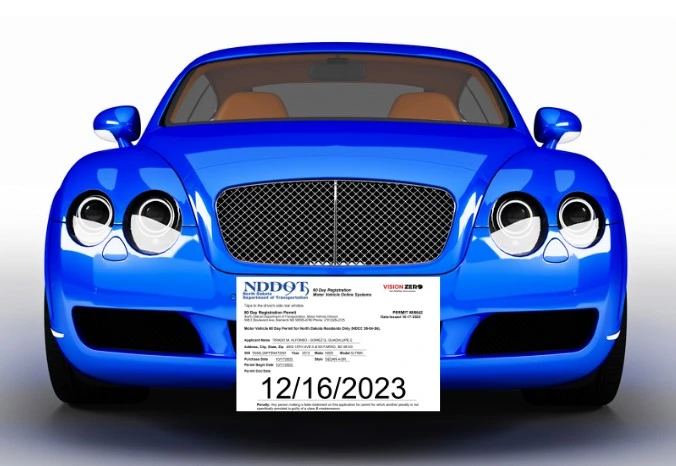 Modelo de ejemplo de placas temporales en North Dakota