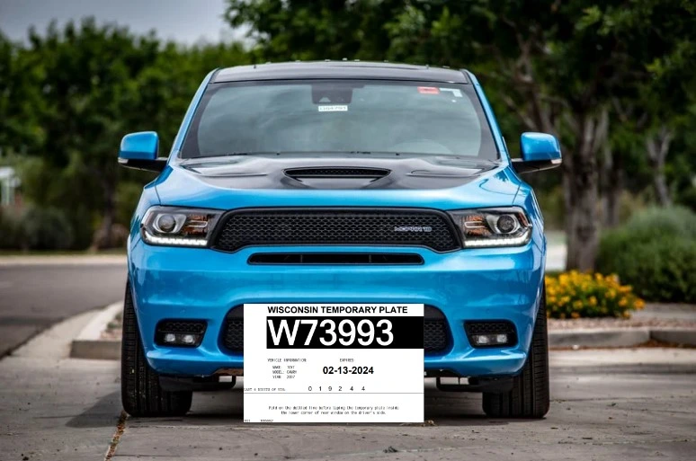 Modelo de ejemplo de placas temporales en Wisconsin