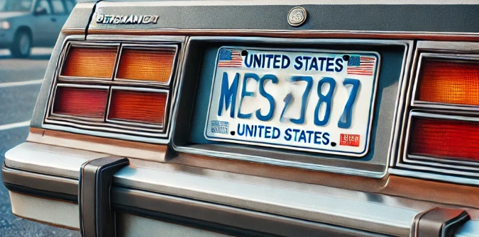 Un automóvil con una placa permanente de EE. UU. en una carretera típica.