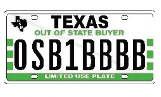 Ejemplo de Placa para compradores de fuera del estado de Texas
