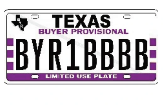 Ejemplo de Placa provisional para compradores Texas
