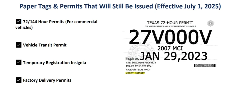 Info sobre placas temporales, permisos temporales, etiquetas temporales de Texas permitidas
